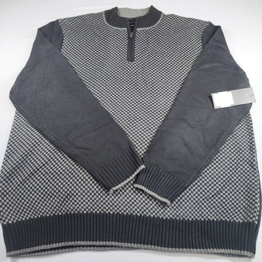 Geoffrey Beene Quarter Zip Sweater Men's XXL Gray/Black Soft Acrylic NEW